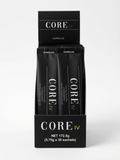 CORE IV packaging with black sachets on a white background